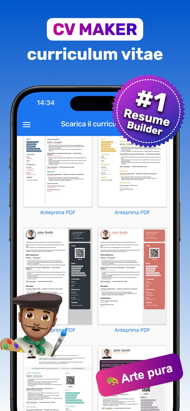 App per creare il curriculum vitae su iPhone: galleria di oltre 100 modelli di CV con pulsanti Anteprima PDF